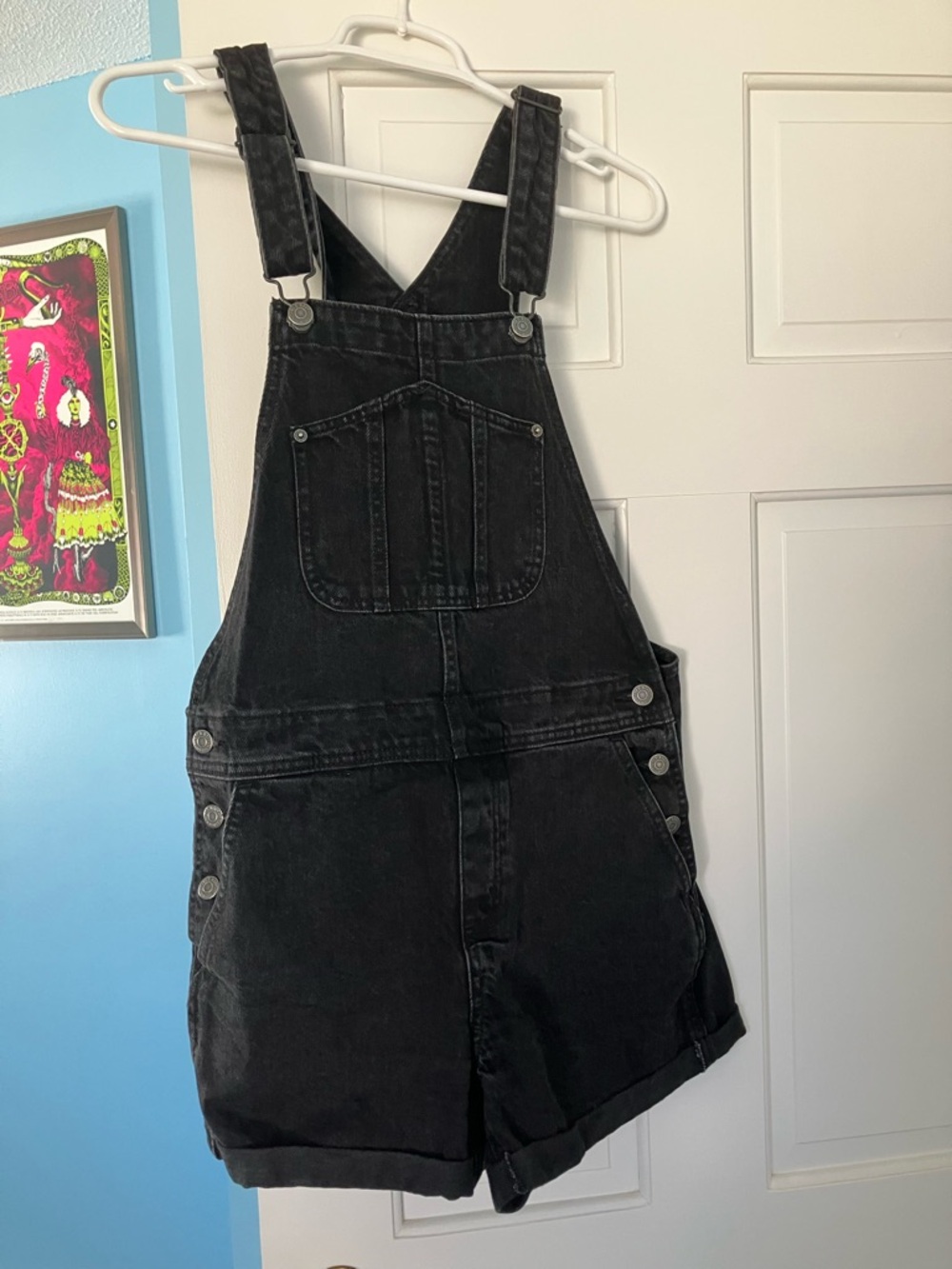 Old Navy Black Washed Denim Short Overalls